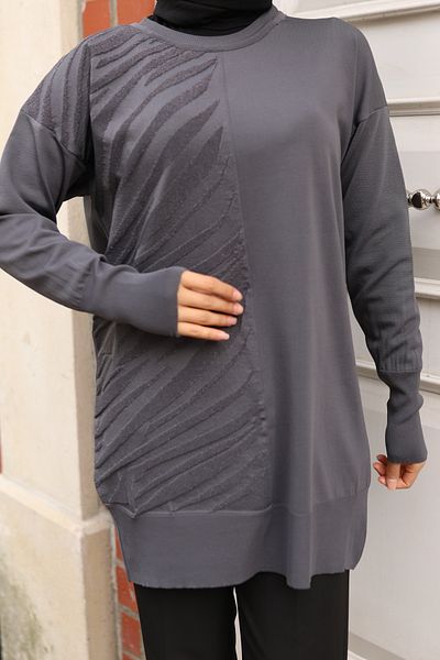NATUFIAN STORE Women's Mercerized Glitter Zebra Patterned Hijab Tunic