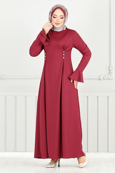 ModaMerve Accessory Buttoned Dress 9141Pl940-M Red