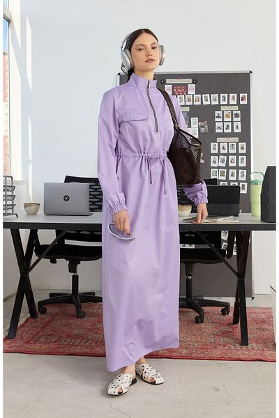 Fatma Atasoy Zippered Waist Gathered Lilac Dress
