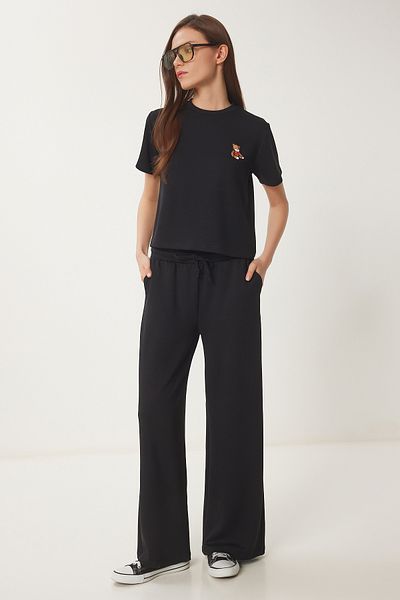 Lovelyİstanbul Teddy Bear Embroidered Knitted Bottom-Top Suit Black Lcr0063