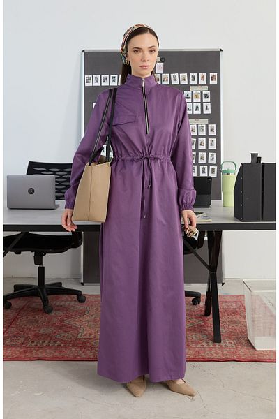 Fatma Atasoy Zippered Waist Gathered Purple Dress
