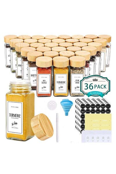 COOYA 36 Glass Spice Jars, Spice Containers with with Bamboo Shaker Lids and Funnel, Sets for Kitchen