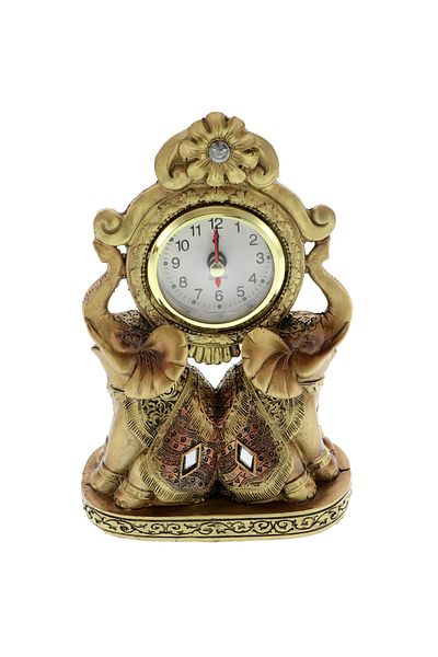 GiftExpress Table clock with golden elephants