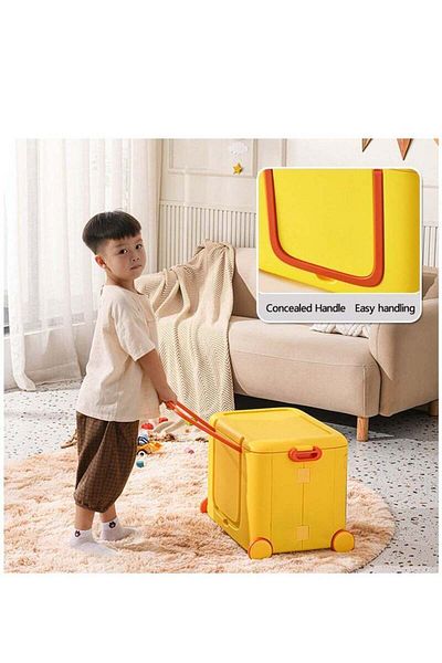COOYA Toy Storage Box, Stackable with Wheels, 49x35x38.5 Cm, Suitable for Bedroom Toy Room, Yellow