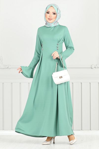 ModaMerve Accessory Buttoned Dress 9141Pl940-M Mint
