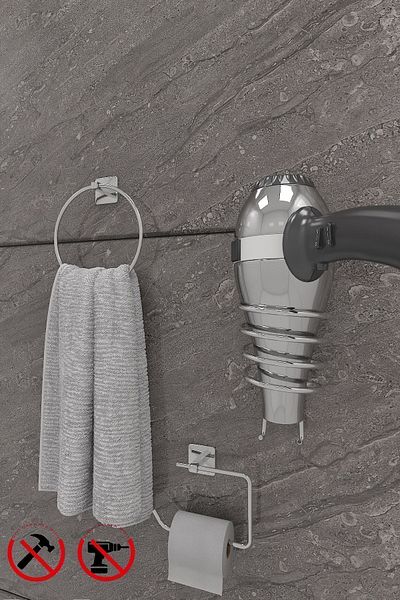 Alper Banyo Σετ μπάνιου Scilla Square Chrome 3 τεμαχίων με αυτοκόλλητο |   Δαχτυλίδι για πετσέτες, θήκη χαρτιού, τετράγωνη κρεμάστρα για πιστολάκι
