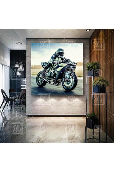 SML TABLO Πράσινη μοτοσικλέτα Speed ​​Passion Biker Kawasaki Ninja Τετράγωνη ζωγραφική σε καμβά