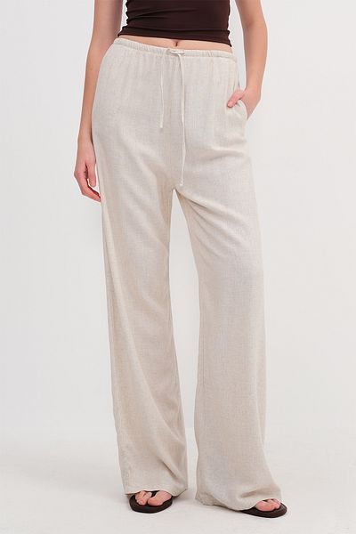 Addax Linen Blended Tie Wide Leg Pants Pn16649