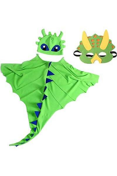 HALAMODO Children's Dinosaur Cloak Hat Mask Cosplay Costume Set For 3-8 Year 120cm