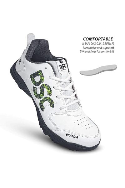 DSC Beamer Cricket Shoes | Grey/White | For Kids | Light Weight | Durable | 1 UK, 2 US, 35 EU