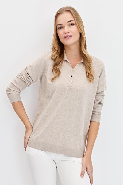 Desen Triko Bluză de bază Angelina cu gât polo pentru femei B.Melange