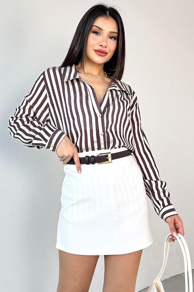 Cappmoda Gml-4966 Plum Striped Gold Button Detailed Shirt