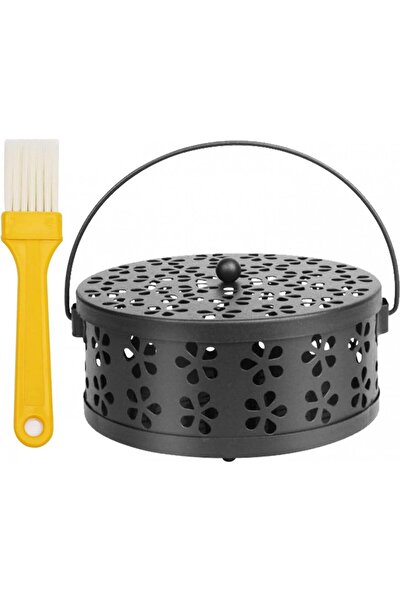 Garomia σετ θυμιατηριού και βουρτσών, μέταλλο/πλαστικό, μαύρο/κίτρινο, 6 x 14 cm