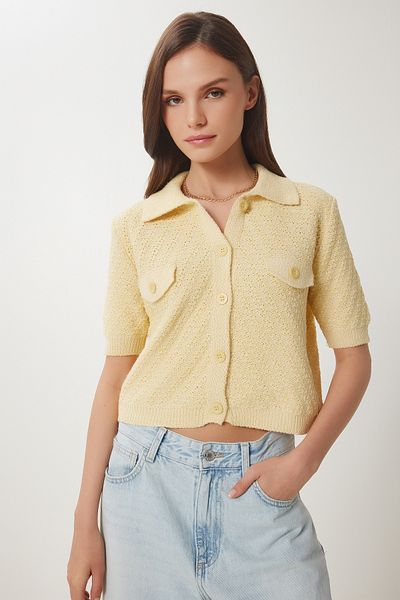 Lovelyİstanbul Cardigan de tricotaj sezonier cu model GALBEN LDP0042