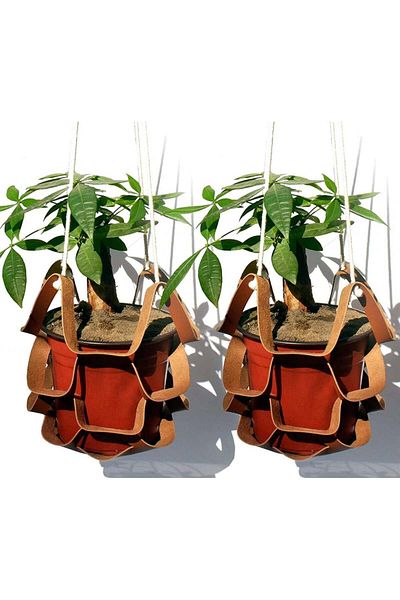 YYUNANG Set Of 2 Plant Pot Holders, Leather/metal/textile, Brown, 31 X 75 Cm