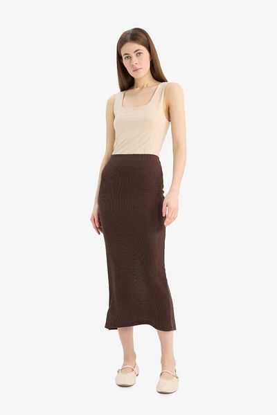 DeFacto New Season High Waist Ribbed Camisole Basic Plain Maxi Brown Skirt