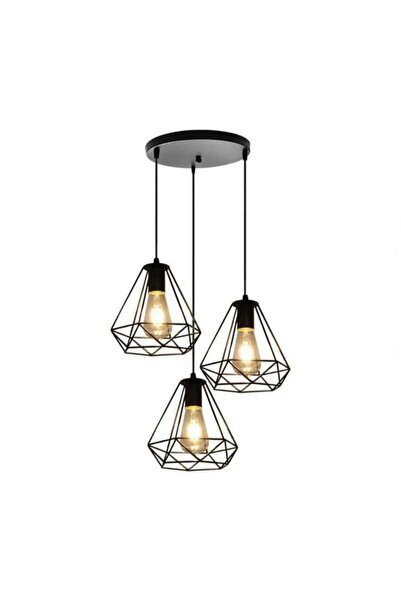 Depox Candelabru vintage cu 3 pandantive, 3x40W, negru, lumină caldă/rece