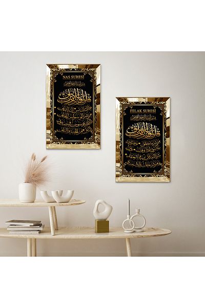 Zevahir Mobilya Dekorasyon GOLD MIRRORED PLEXY FRAME NAS SURVEY AND FELAK SURVEY ΘΡΗΣΚΕΥΤΙΚΟ ΔΙΠΛΟ ΣΕΤ ΤΡΑΠΕΖΙ MDF