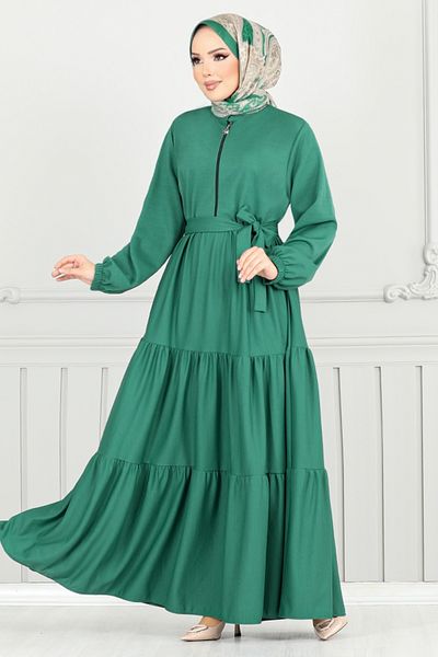 ModaMerve Elastic Cuff Dress 1202Dlb1090-M Light Petrol