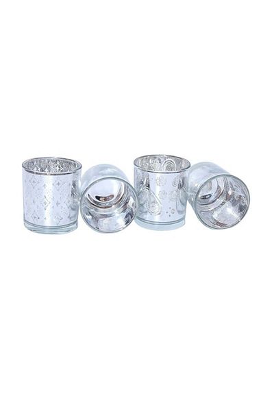 Flanacom Set de 4 suporturi de lumânări Flanacom, sticlă, argintiu, 7 x 8 cm