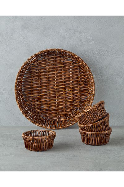 English Home Boho Plastic Rattan 5 Piece Presentation Rack 27X27X5 cm Brown