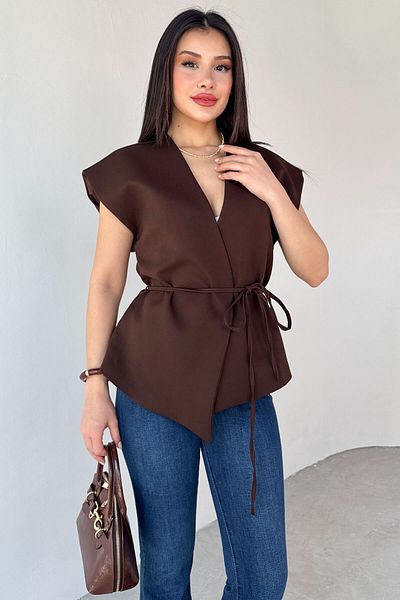 Cappmoda Ckt-12448 Brown Lined Vest with Binding Detail