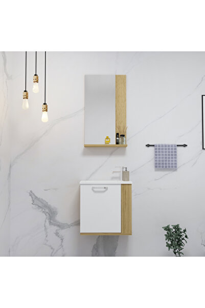 ARNETTİ Tina 45cm Lavabolu Banyo Dolabı Takımı Safirmeşe Gövde Beyaz Kapak - Tina45