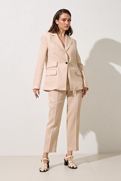 Setre Μπεζ 100% λινό μπουφάν με λεπτομέρεια ασύμμετρης κλειστής τσέπης