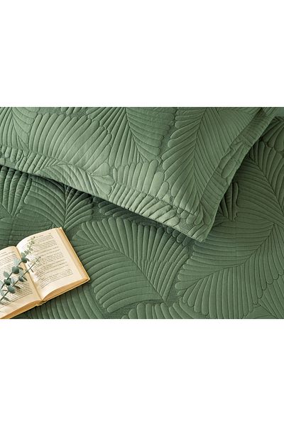 Linens Set cuvertură de pat dublu Leaf verde închis