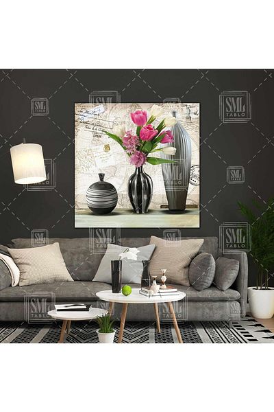 SML TABLO Vază Decorativă Floare Roz Modernă Carte Poștală Pătrată Pictură Pe Pânză
