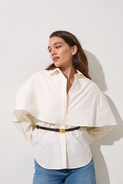 Setre Ecru 100% Cotton Belt Detailed Shirt