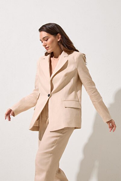 Setre Μπεζ 100% λινό μπουφάν με λεπτομέρεια ασύμμετρης κλειστής τσέπης