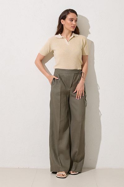 Setre Pantaloni de in, cu talie kaki, cu croială relaxată