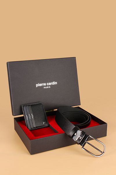 Pierre Cardin -Set 1- 100% Genuine Leather Special Gift Boxed Groom Belt Wallet Dowry Set Flotur-Si̇ya