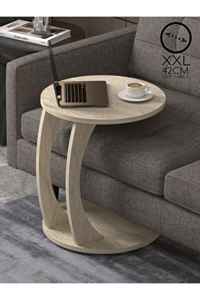 DESENGO Tekerlekli Traverten Lüks Yan Sehpa, C Sehpa,servis Sehpası,zigon Sehpa