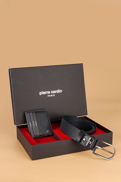 Pierre Cardin -Set 1- 100% Genuine Leather Special Gift Boxed Groom Belt Wallet Dowry Set Flotur-Si̇ya