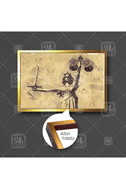 SML TABLO Adalet Heykeli Hukuk Bürosu Avukat Bürosu Çerçeveli Yatay Kanvas Tablo