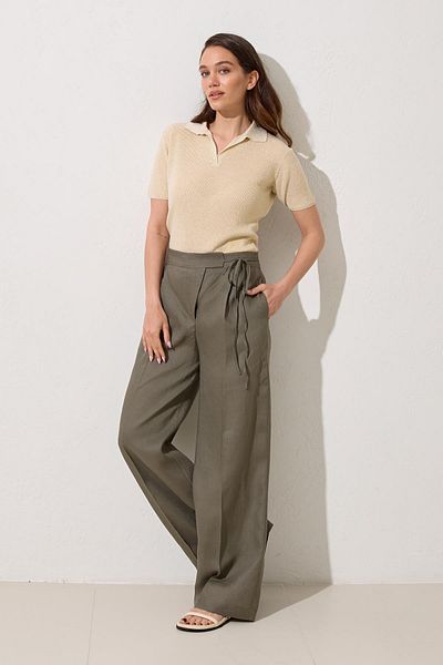 Setre Pantaloni de in, cu talie kaki, cu croială relaxată
