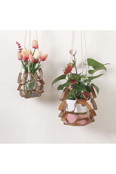 YYUNANG Set Of 2 Plant Pot Holders, Leather/metal/textile, Brown, 31 X 75 Cm
