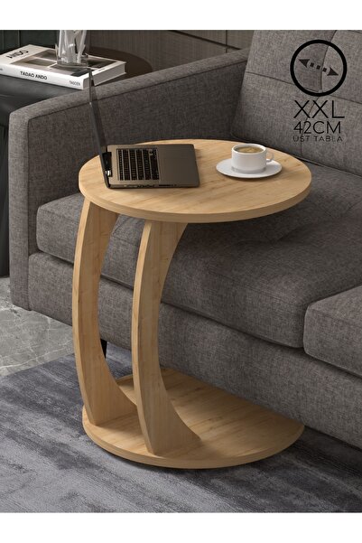 DESENGO Tekerlekli Safir Meşe Lüks Yan Sehpa, C Sehpa,servis Sehpası,zigon Sehpa