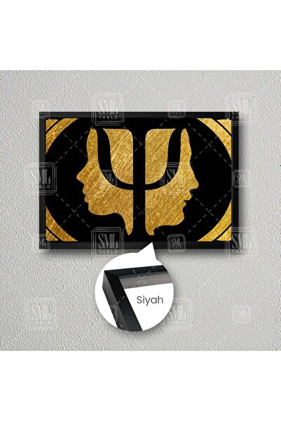 SML TABLO Psikolog Büro Psikoloji Psi Sembolu Altın İnsan Gold Dekor Çerçevel...