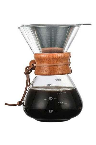 HALAMODO Jipush Stainless Steel Filter Cup Drip Hand Coffee Maker Set Brown 400ml