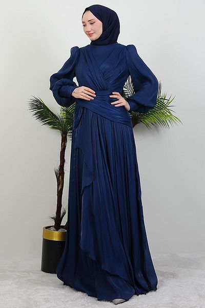 GİYZAMİLA Tulip Hijab Evening Dress Navy Blue