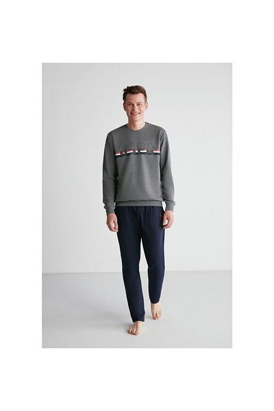 U.S. Polo Assn. Πόλο Ασν. Ανδρικό σετ πιτζάμα με μακρυμάνικο λαιμόκοψη ανθρακί - γκρι - BATDN18I71K0-MA