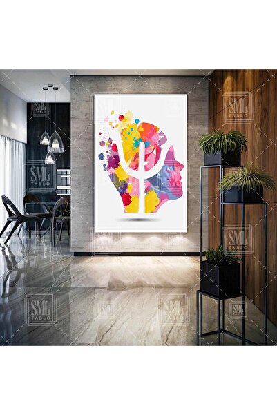 SML TABLO Psikolog Büro Psikoloji Psi Sembolu Renkli İnsan Kafası Dikey Kanva...