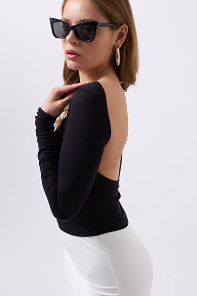 Clu Serena Siyah Sırt Dekolteli Bluz