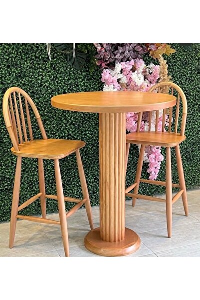 Genel Markalar Ada Bar Ahşap Sandalye Ahşap Bar Vernikli Yüzüklü Sandalye