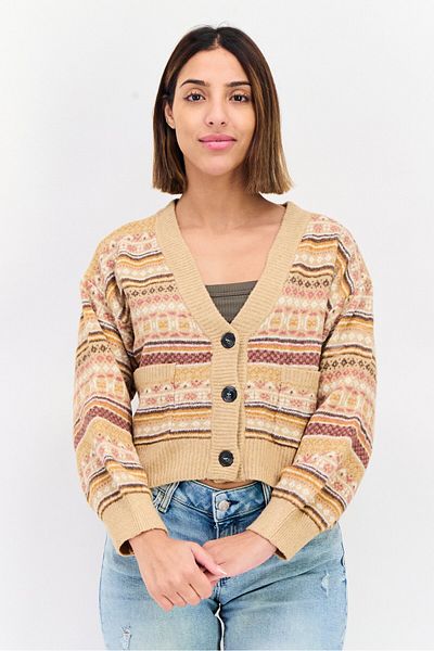 PİNK ROSE Women V-neck Crochet Patten Cardigans, Multicolor