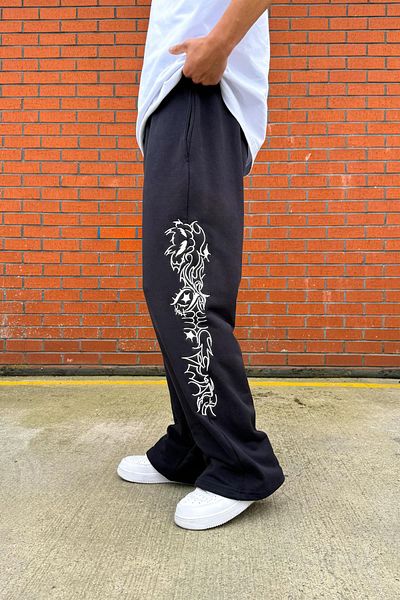 Flaw Wear Tribal Embroidery Detail Adjustable Leg Smoked Sweatpants
