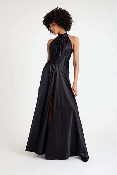 SpringStore Rochie de seară din satin cu talie neagră